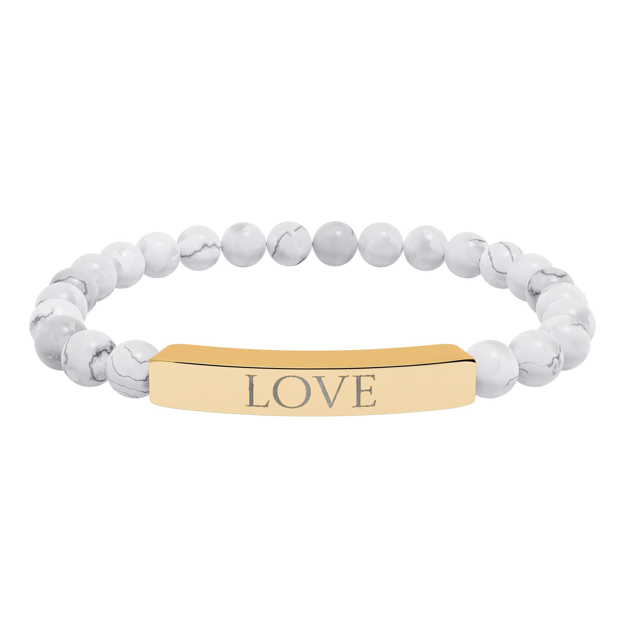 Bracelet en perles de pierre naturelle gravées « LOVE » — Bracelet jonc extensible