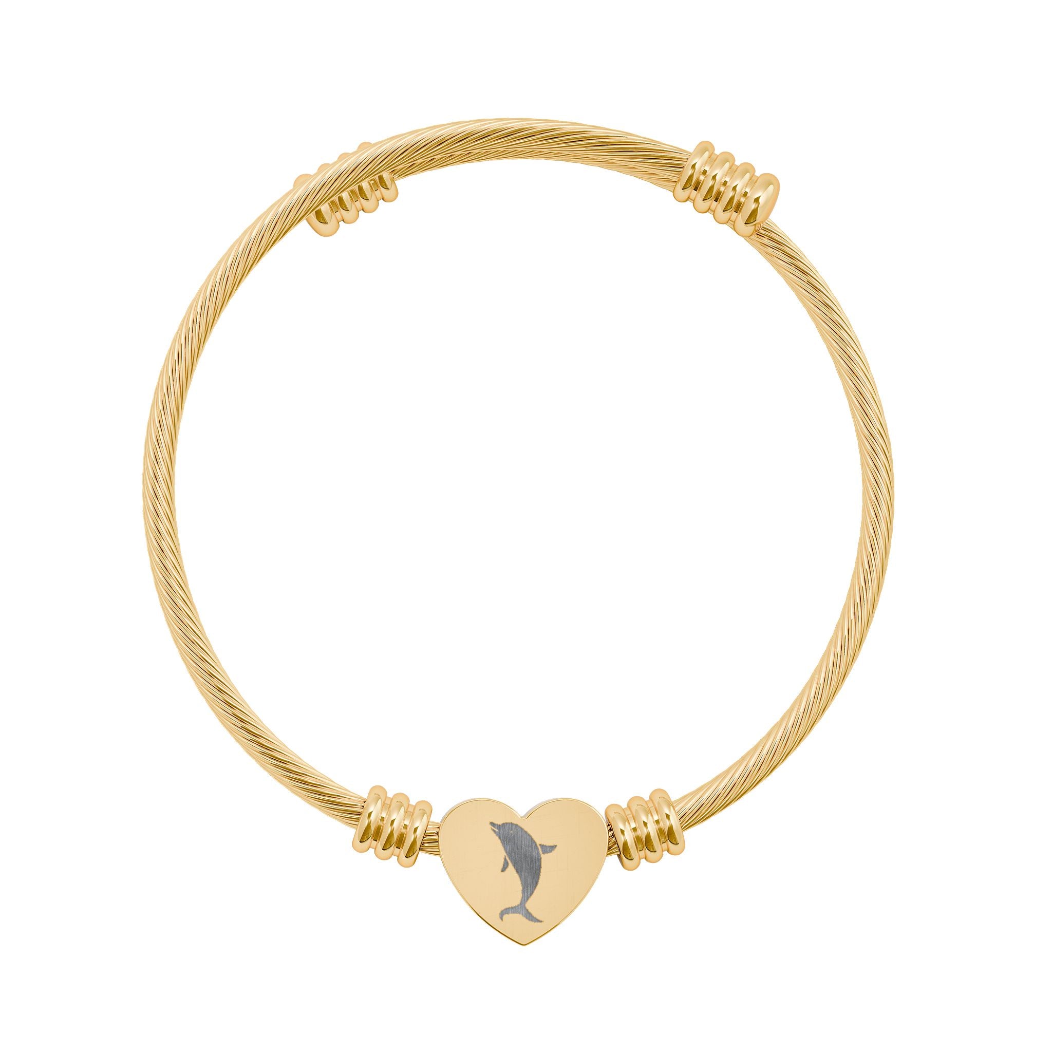 Engravable Heart Cuff Bracelet — Personalized Dolphin Charm