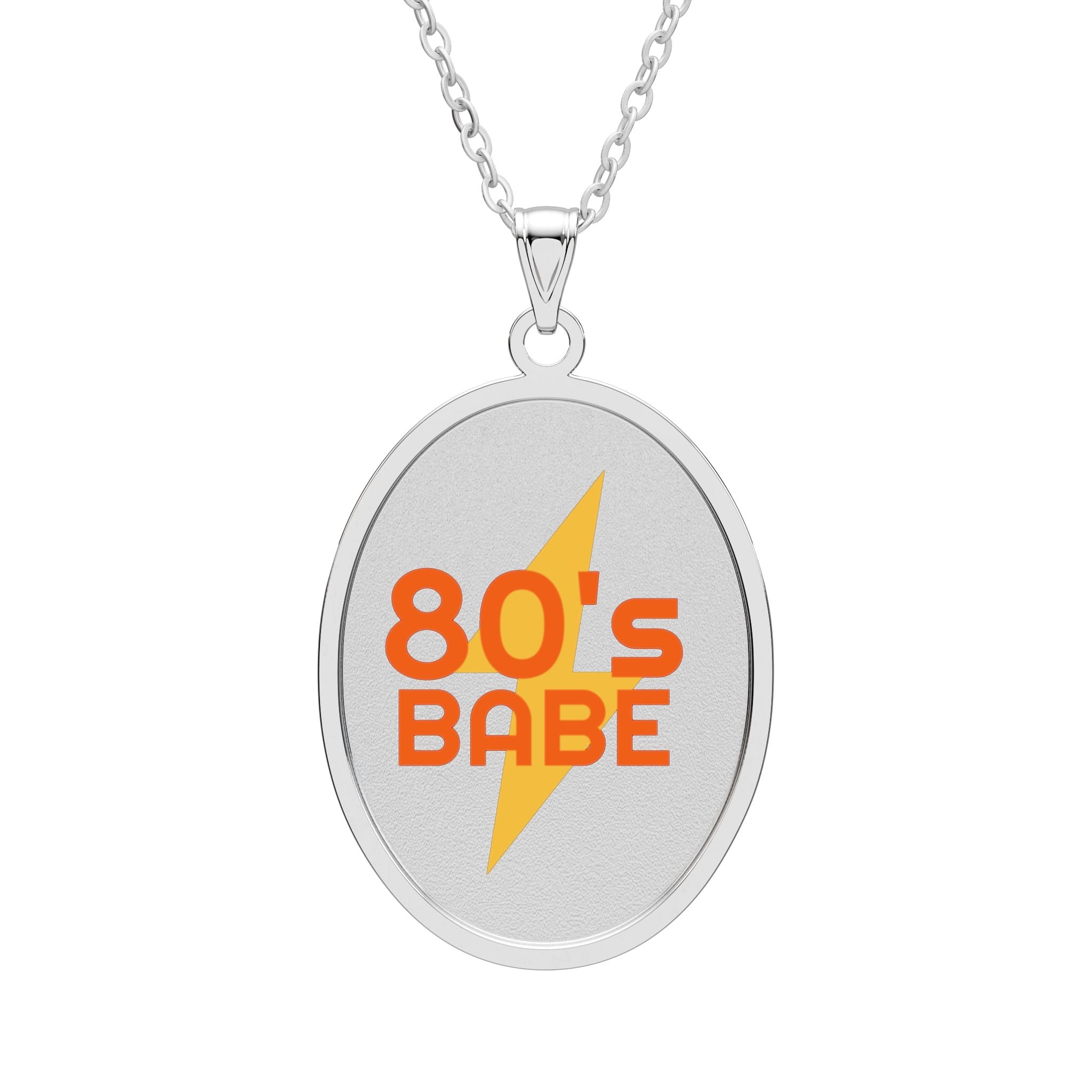 80s Babe Oval Pendant Necklace — Retro Lightning Bolt Vintage-Inspired Jewelry
