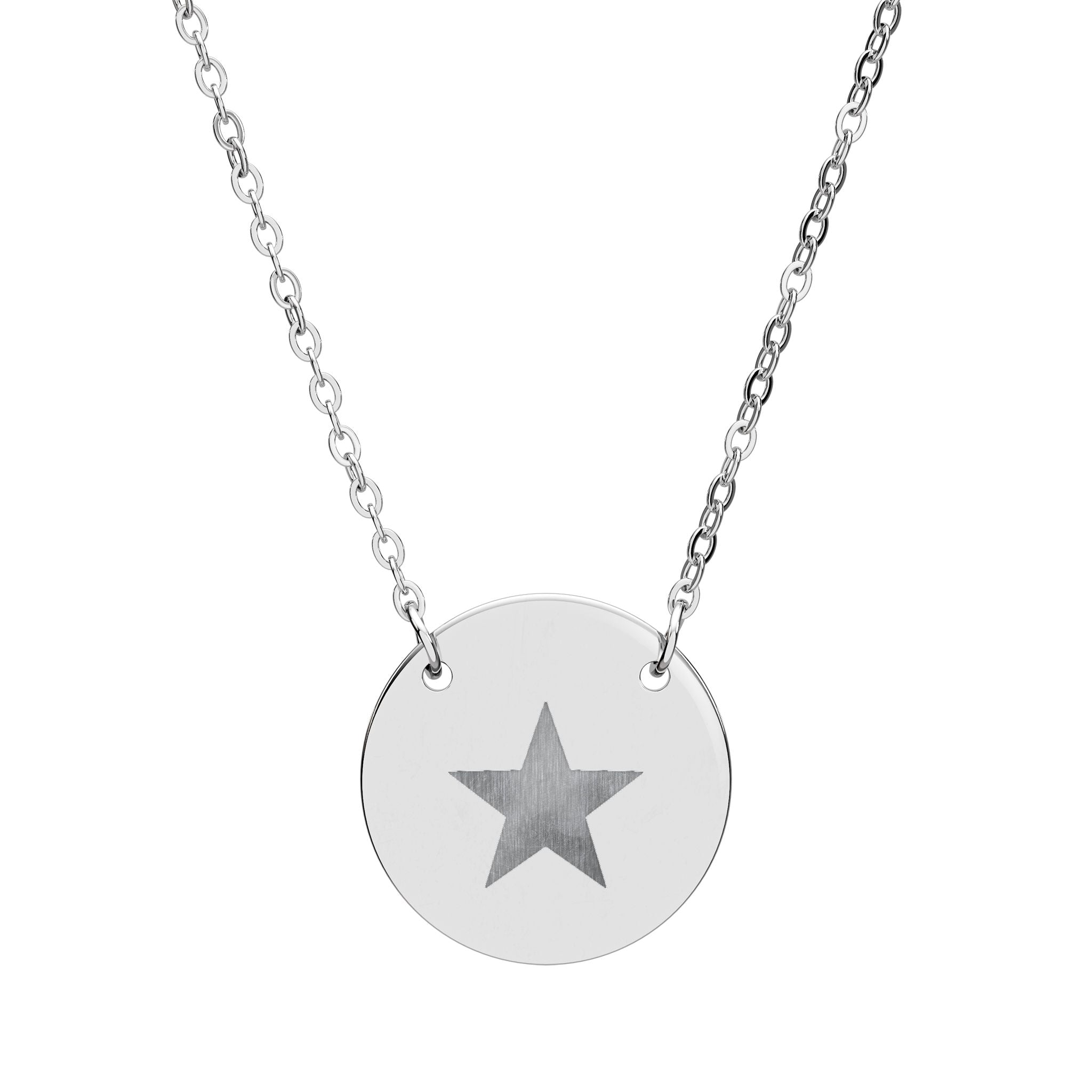 Collier Pendentif Cercle Étoile Gravé — Minimaliste Personnalisé Acier Inoxydable 18mm