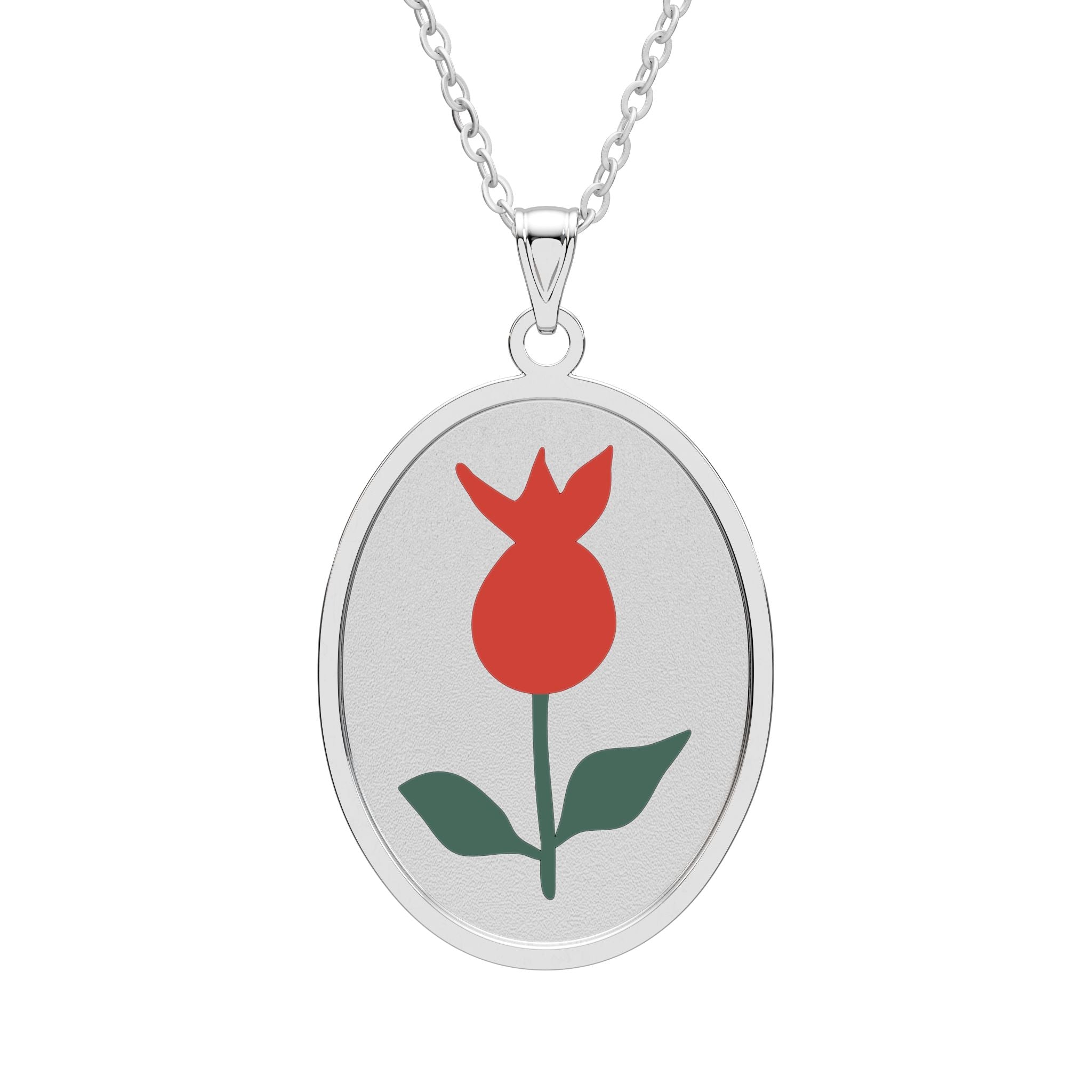 Tulip Oval Pendant Necklace — Red Flower Floral Oval Pendant (Gold or Silver)