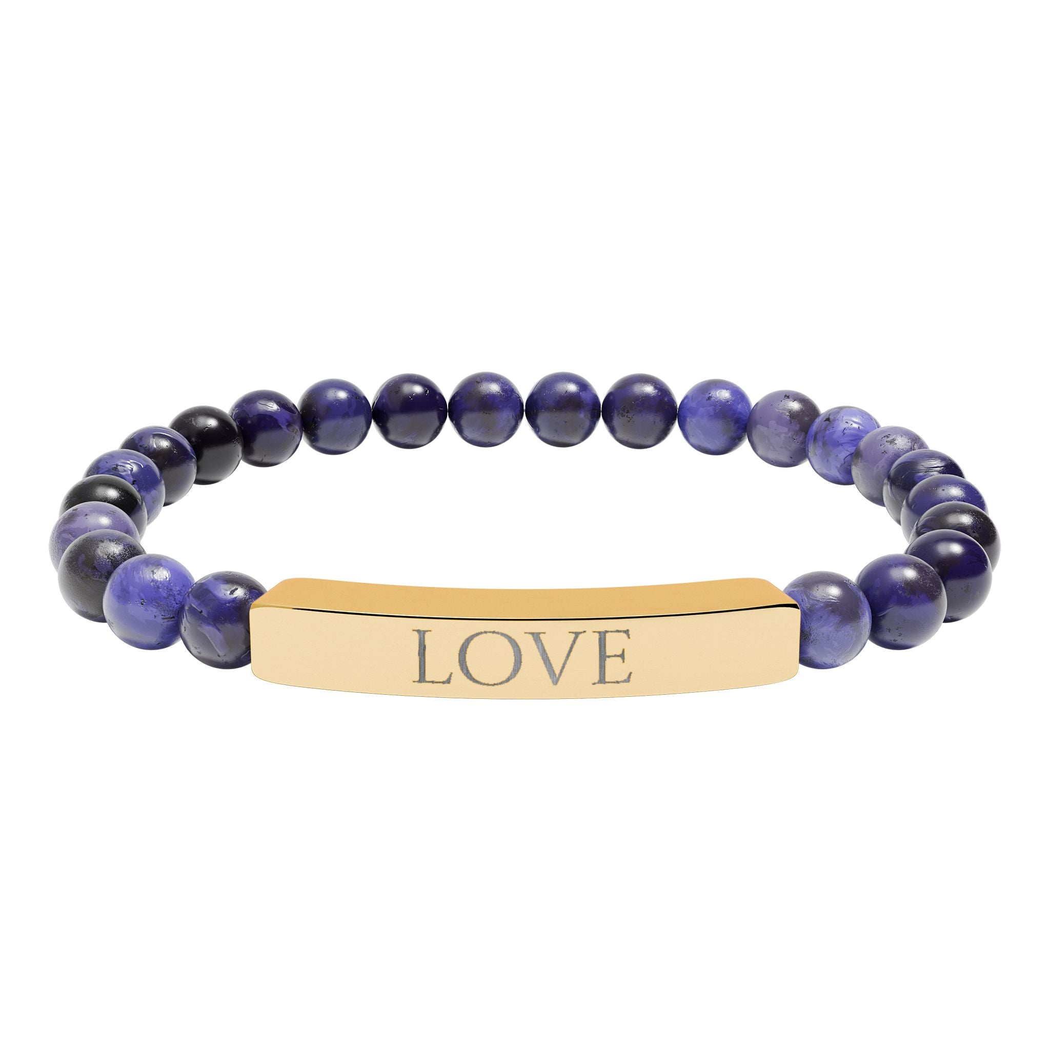 Bracelet en perles de pierre naturelle gravées « LOVE » — Bracelet jonc extensible