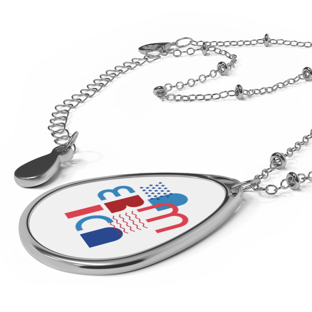 Patriotic Oval Necklace Pendant — Red & Blue America Graphic