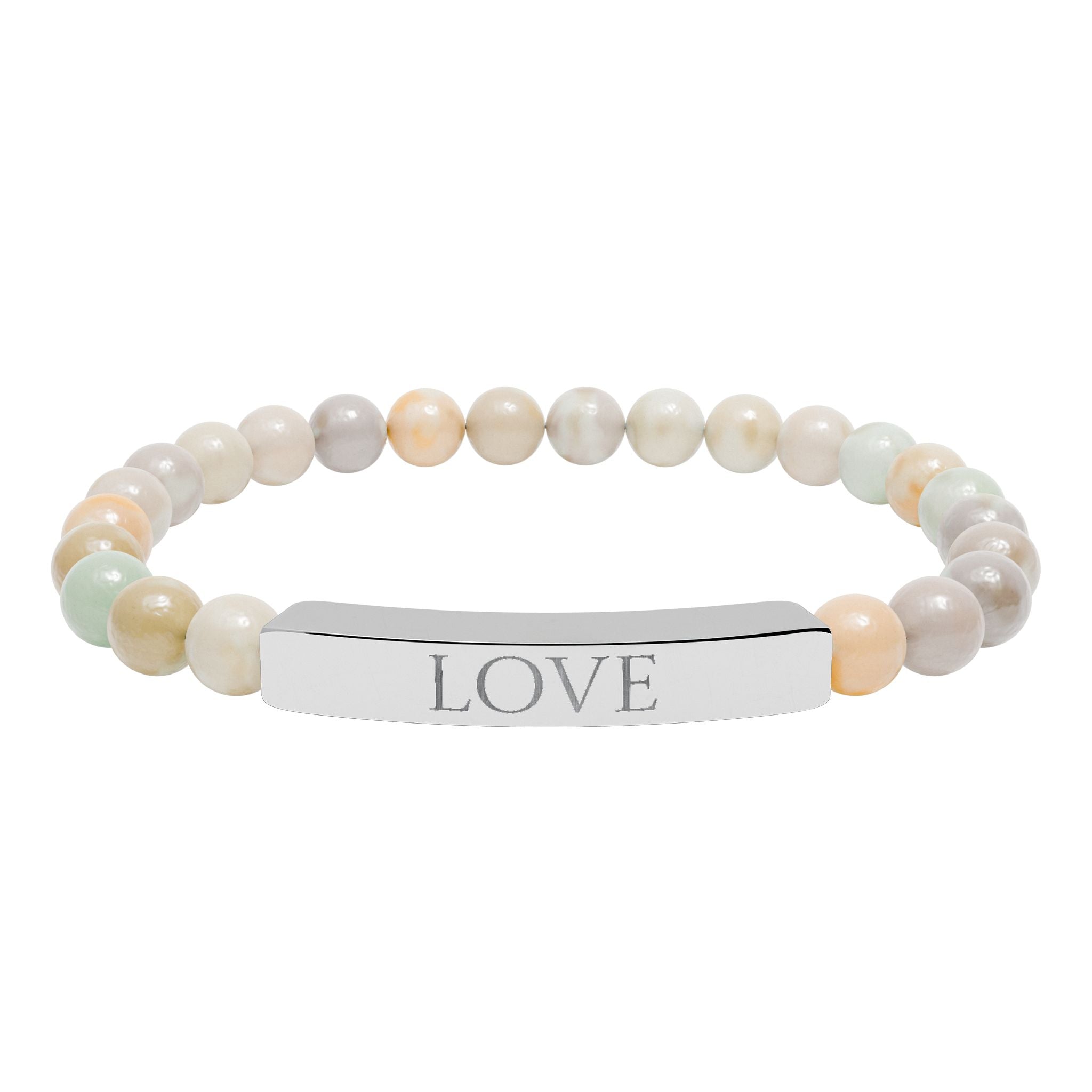 Bracelet en perles de pierre naturelle gravées « LOVE » — Bracelet jonc extensible