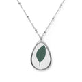 Silver Oval Leaf Pendant Necklace — Minimal Botanical Teardrop Charm