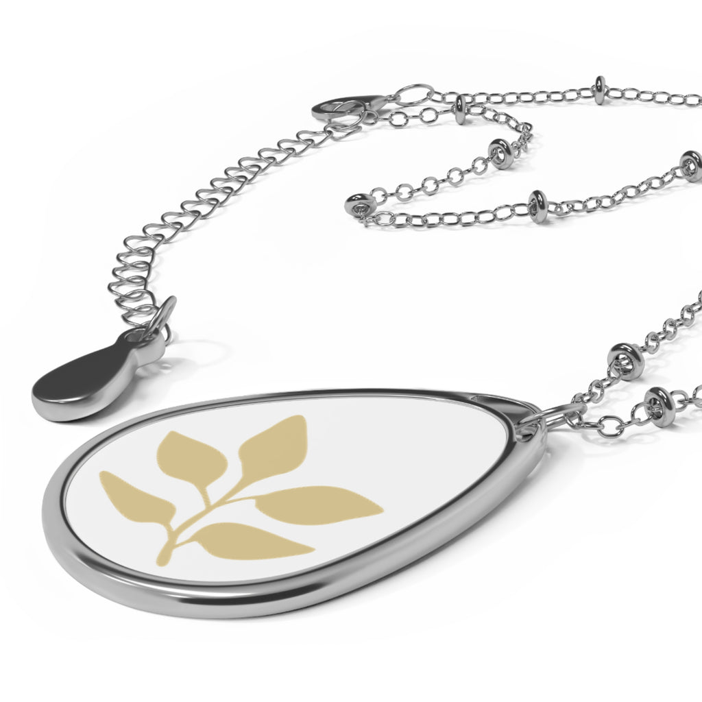 Oval Leaf Pendant Necklace — Minimal Botanical Teardrop Locket