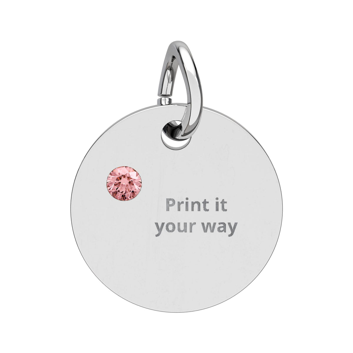 Engravable birthstone circle charm with Tourmaline stone and stainless steel engraving disc