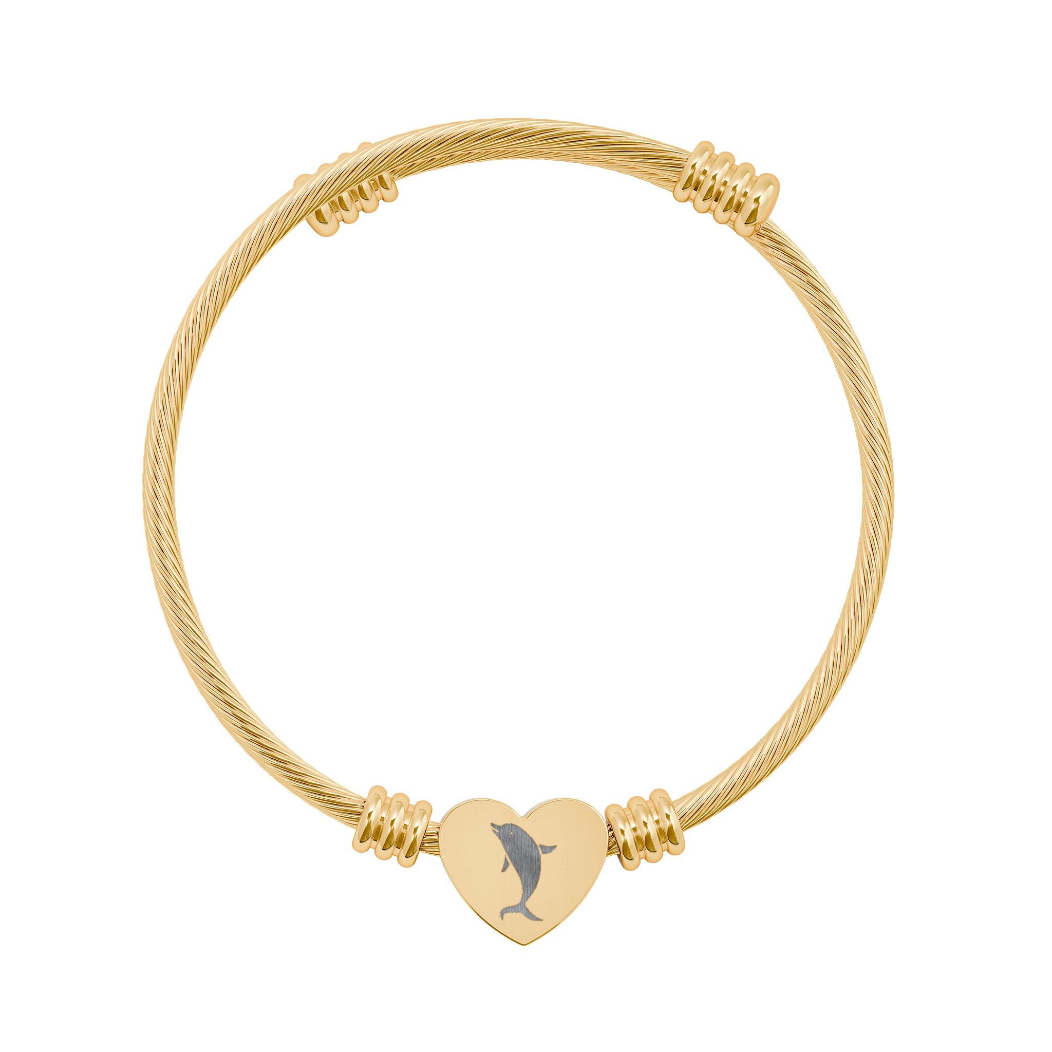 Engravable Heart Cuff Bracelet — Personalized Dolphin Engraving, Silver or Gold