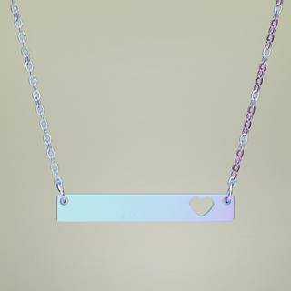 Engravable Cutout Heart Bar Necklace — close product view