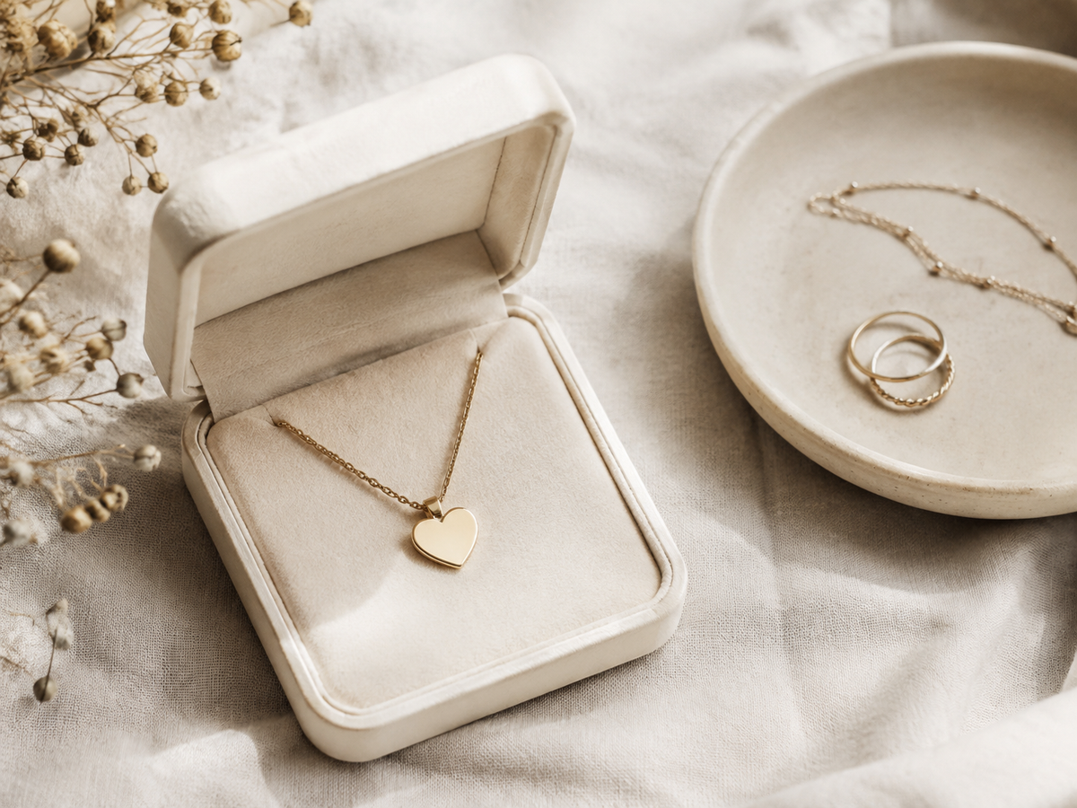 Heart pendant in a gift box representing a meaningful engraving for mom
