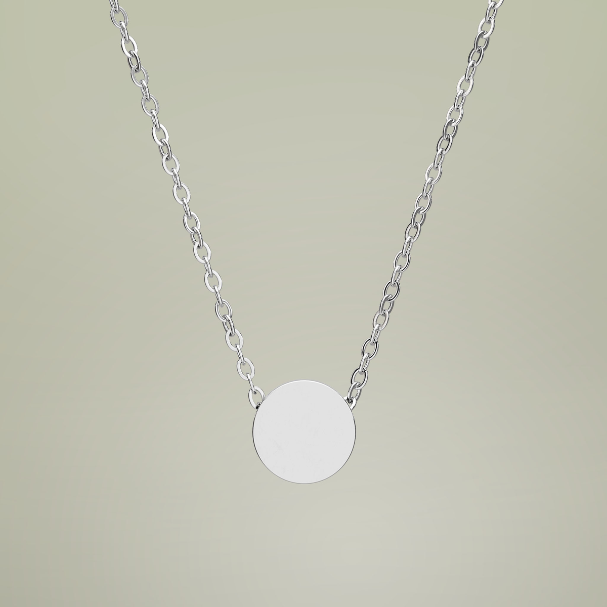 Mini Engraved Circle Necklace — detailed pendant view
