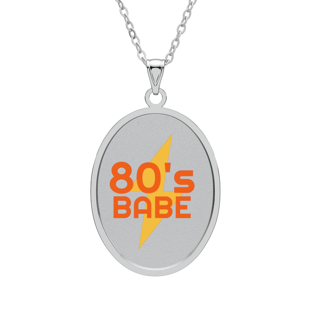 80s Babe Oval Pendant Necklace — Retro Lightning Bolt Vintage-Inspired Jewelry