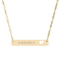 Front view of the engraved stainless steel heart bar necklace with gold outside