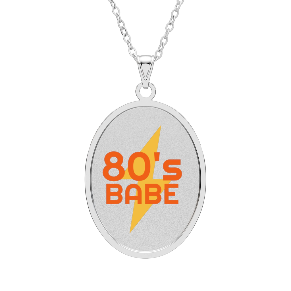 80s Babe Oval Pendant Necklace — Retro Lightning Bolt Vintage-Inspired Jewelry